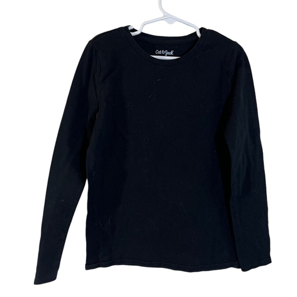 Cat & Jack Girls Plain Black Long Sleeve T Shirt Medium 7/8 Knit Crewneck Basic - Picture 1 of 3
